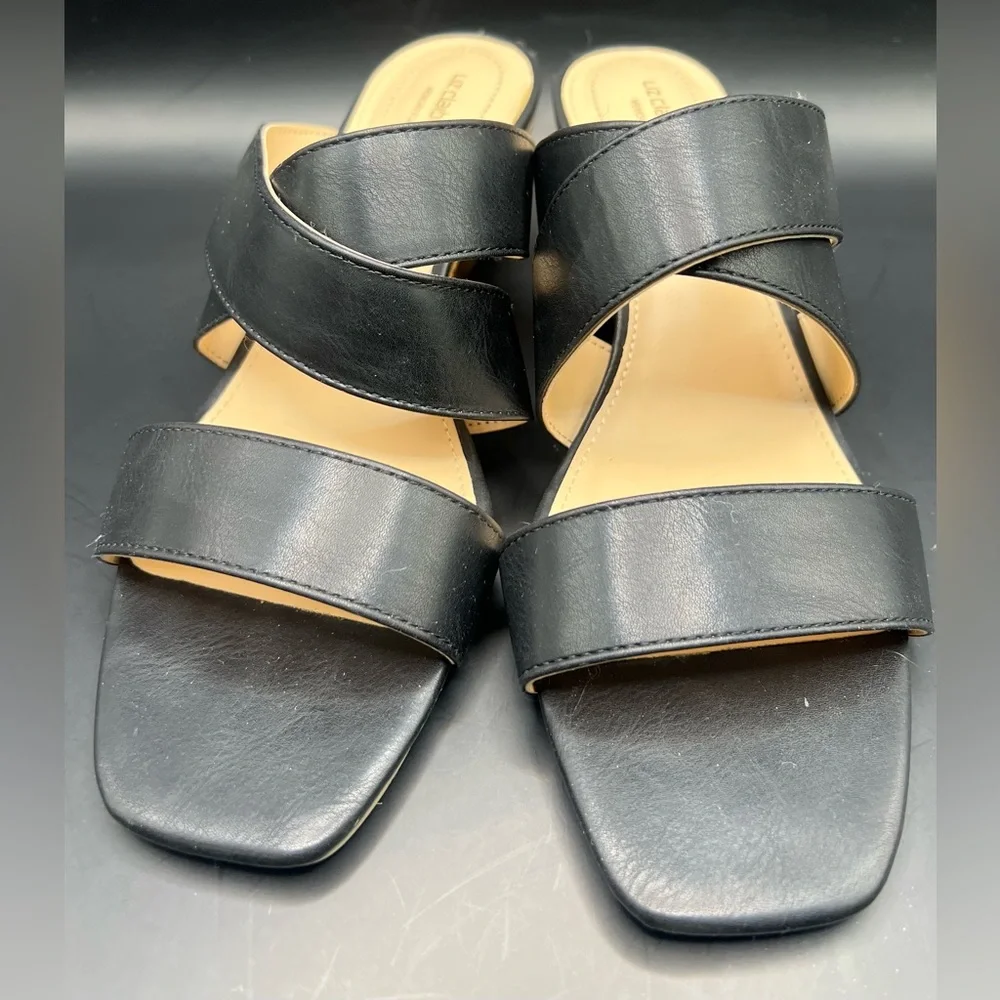 Liz Claiborne- Black‎ Leather Women's Sandals, Cork bottom wedge, Size:7-1/2